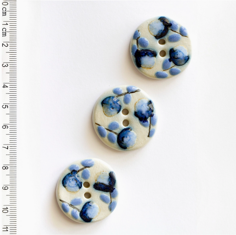 Blue Floral Buttons Pack of 3