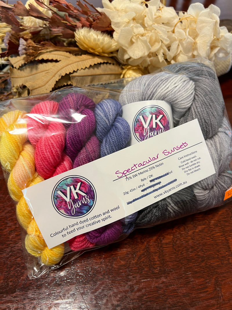 Spectacular Sunset 4 x 20g mini skeins + 100g Skein - 4 ply