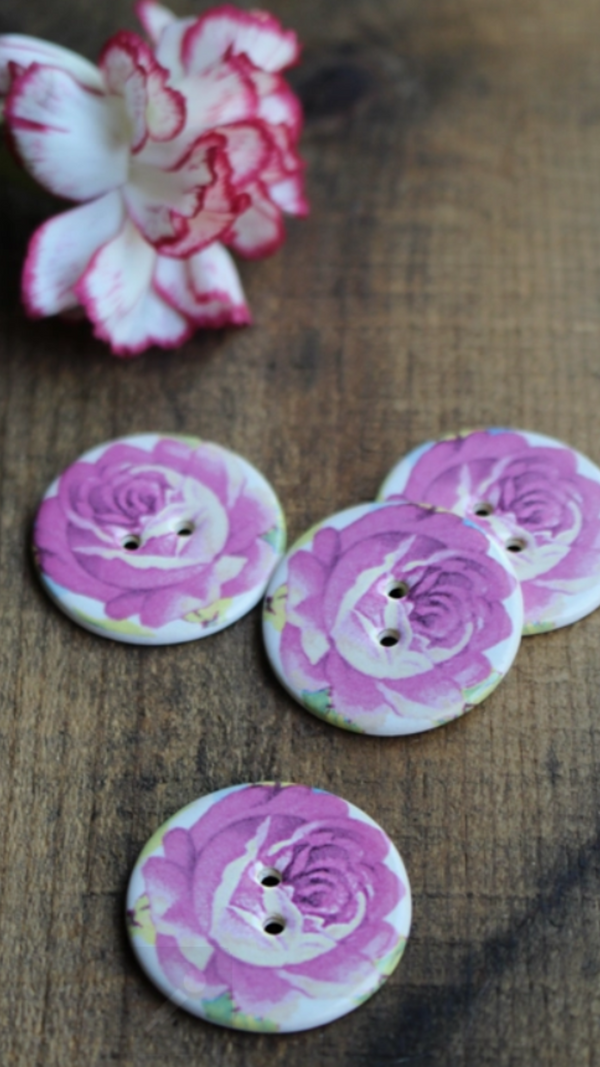 Vintage Florals Ceramic Button English Rose